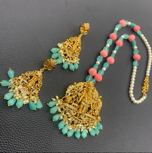 Beautiful Nakshi Pumpkin Beads chain with Lord Ganesh Idol