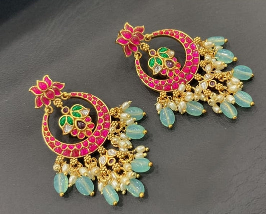 Jadau Kundan Earrings comes with Chandbali and Lotus Design