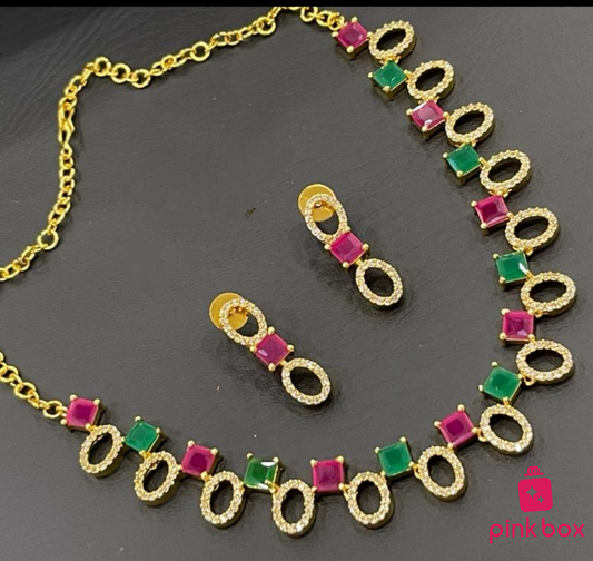 Zircon Necklace with Oval and Square Shape Design