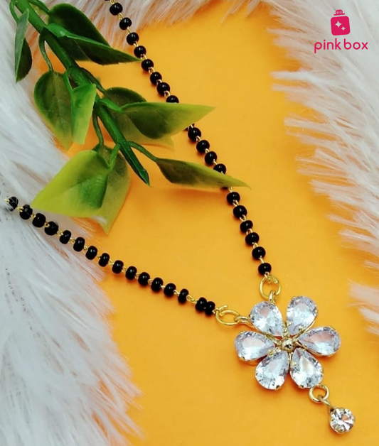 Single Line Black Beads With Beautiful✨✨ Flower Pendant without Earrings