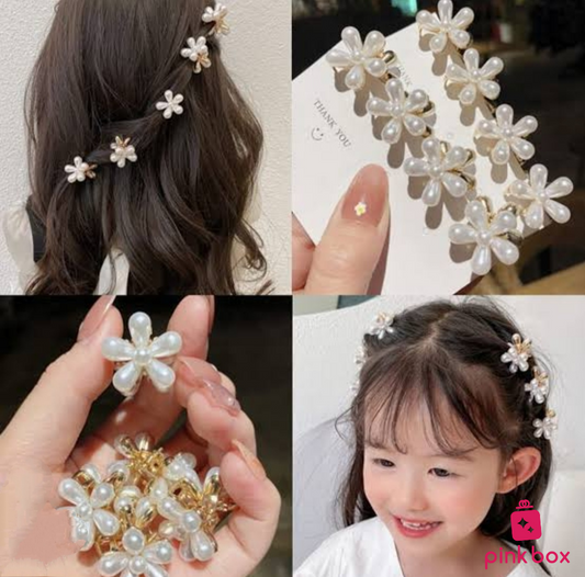 Mini Metal Pearl Floral Hair Claws