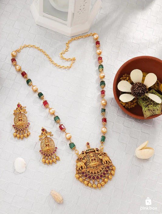 Nakshi Beads Long Chain with Lakshmi Idol