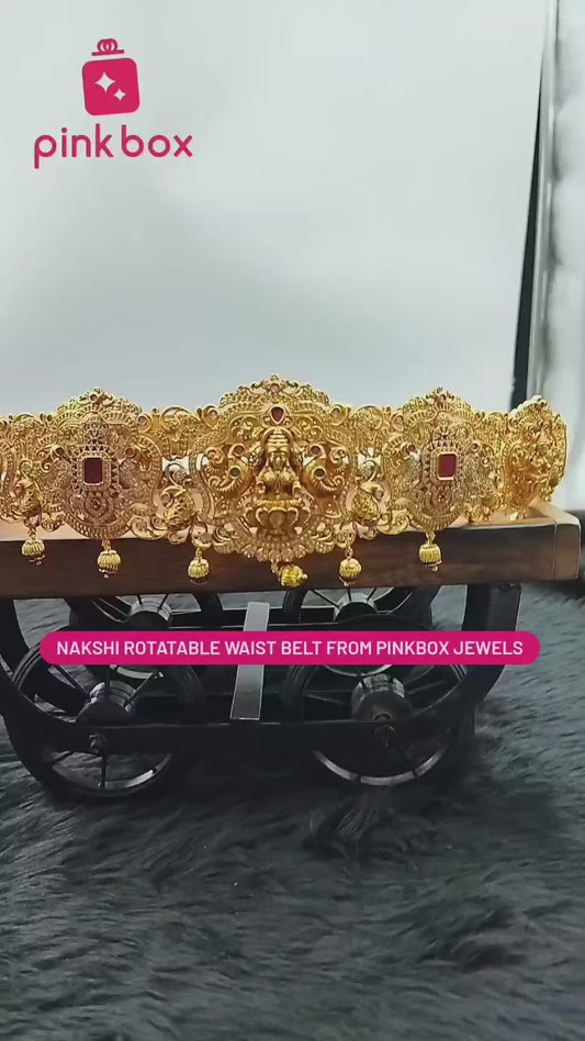 Rotatable Nakshi Waist Belt with Lakshmi Idol and Stones