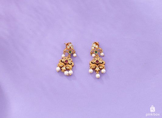 Premium Quality Antique Nakshi Earrings with White stones
