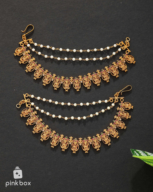 Ear Chain with Lakshmi devi idol and beautiful stones