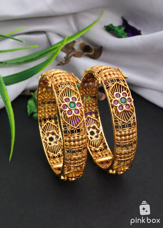 CZ Bangles with precious pink,green,White stones