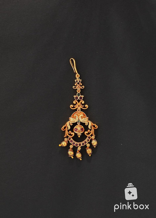 Antique maang tikka with red stones
