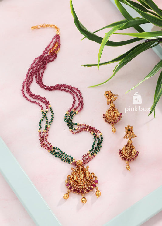 Mala with Ram Parivar pendant and matching earrings