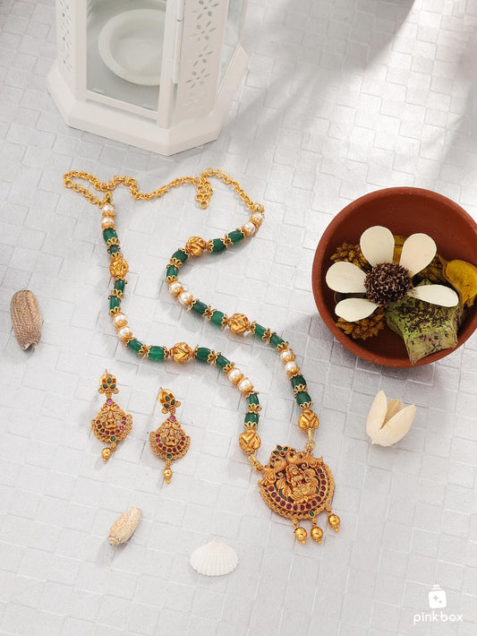 Mala with Lakshmi devi pendant and matching earrings