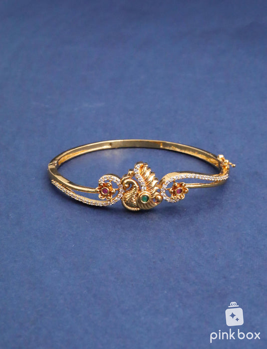 Nakshi Bracelet with Peacock design and Semi precious stones