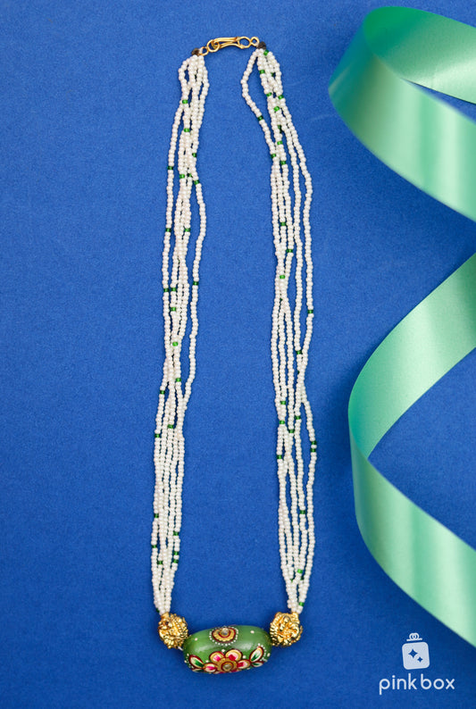 White chid beads with Green one hand painted Beads
