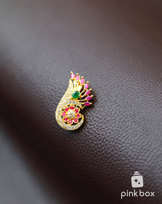 CZ Saree Pin with White and Pink Stones