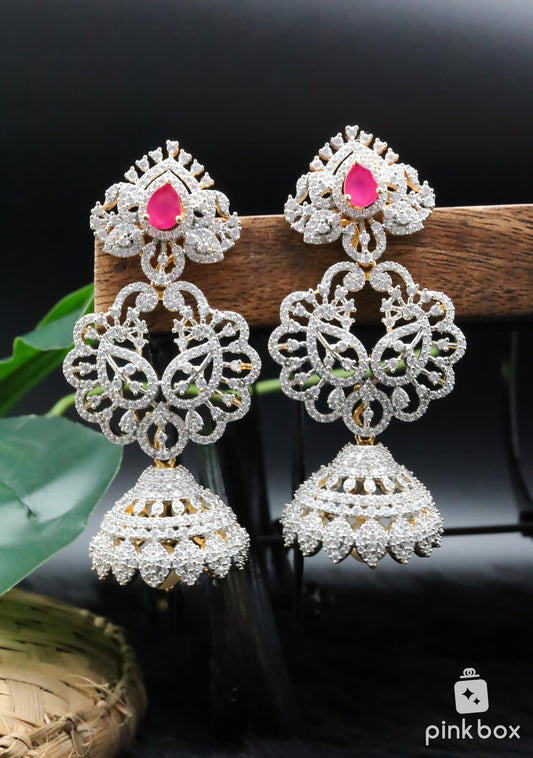 Ganga Jamuna Adjustable  Earrings with Blue, Pink and Green precious stones